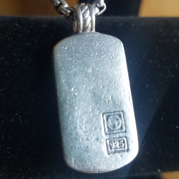 David Yurman vintage sterling silver chevron dog tag pendant box chain necklace - Picture 5 of 11